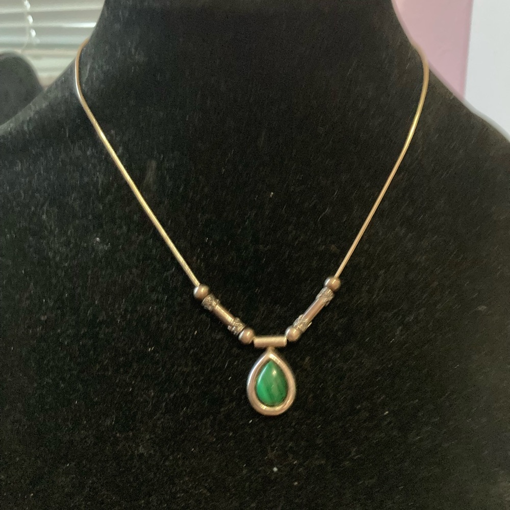 Sterling Silver Malachite Liquid Silver Necklace